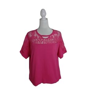 Umgee Women's L Pink Lace Short Sleeve Pullover Top